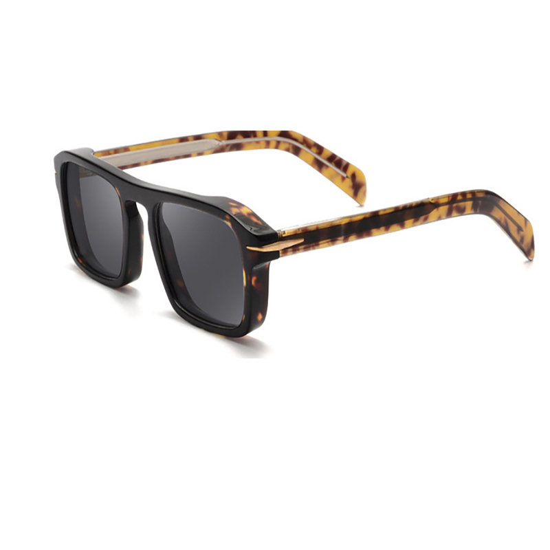 Acetate clear brown bicolor square sunglasses mens