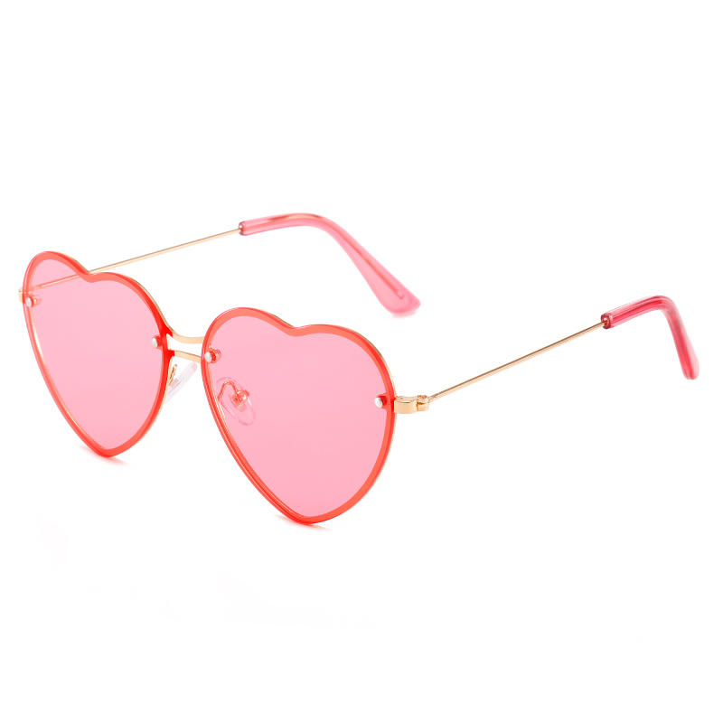 heart shaped pink color metal sunglasses for lady