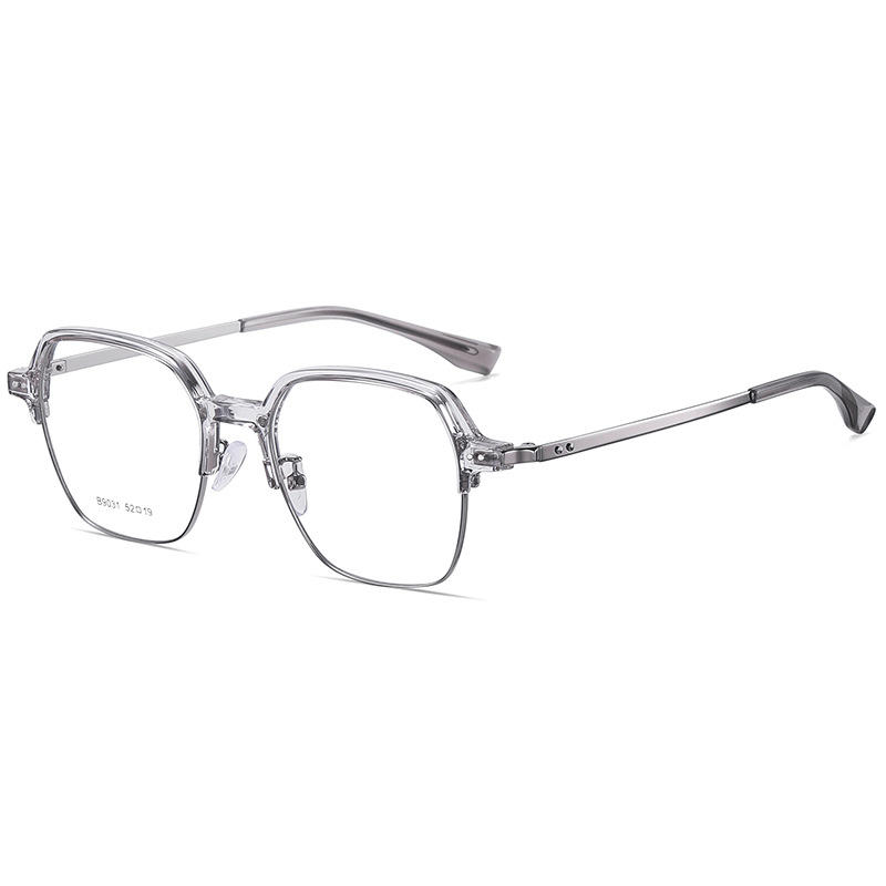 Tranparent frame glassees with metal temples for men