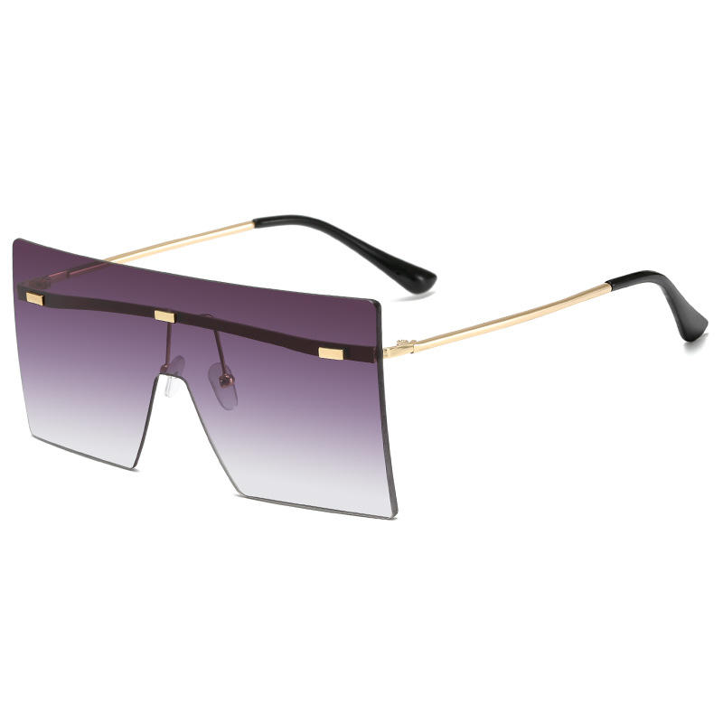 One piece big lens women's sunglasses with metal temple
