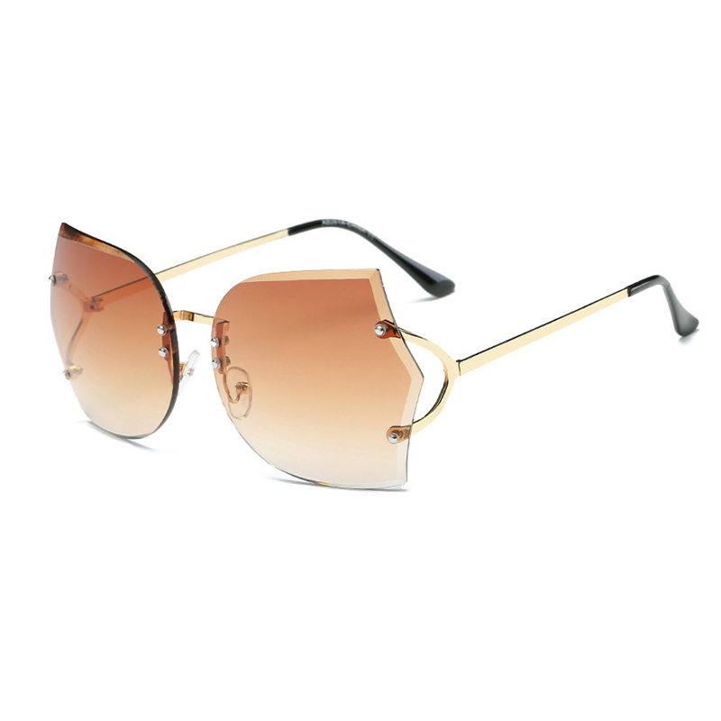 Y shape Metal temples with rimless large lens brown