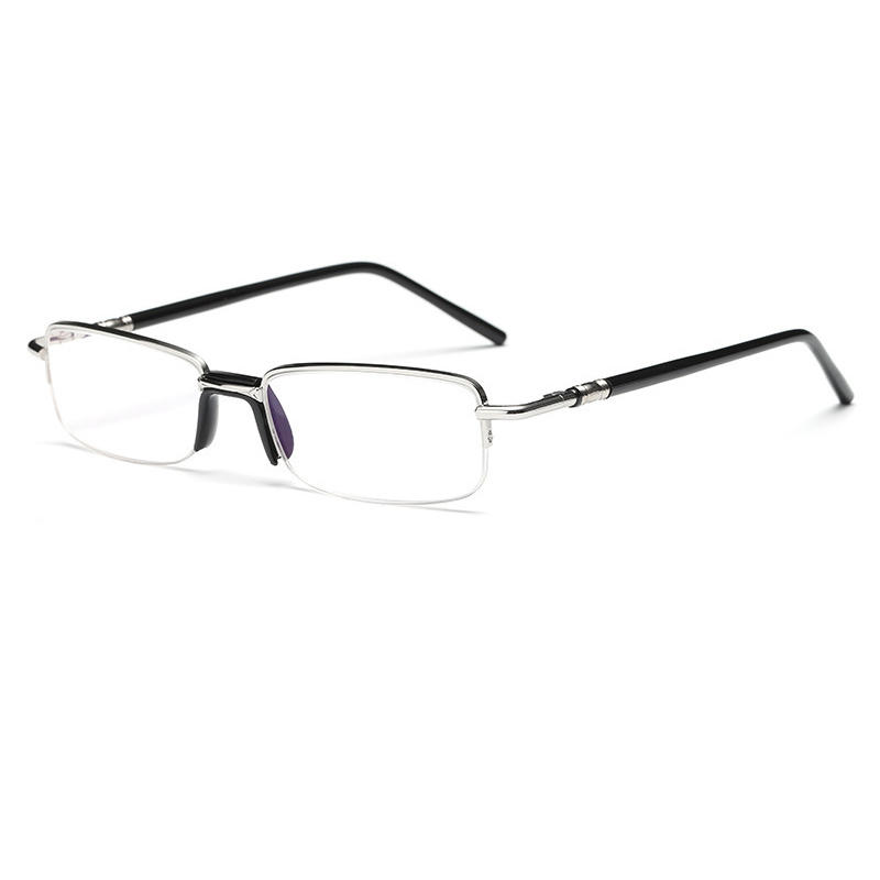 Half rimless metal reader eyeglasses
