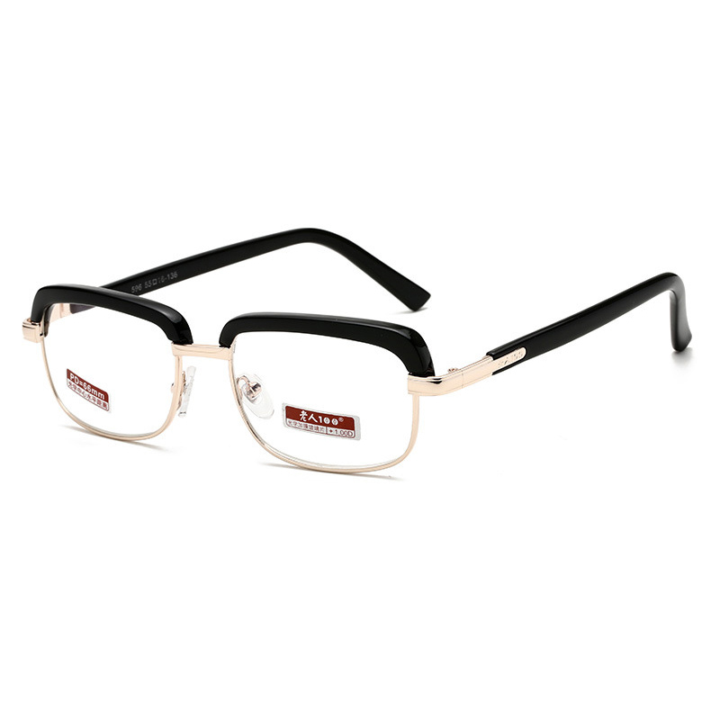 black eyebrow glass lenses blue film metal reader glasses