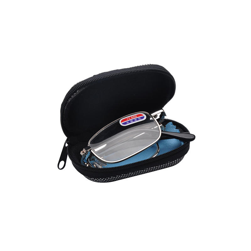 Foldable metal reader glasses with case