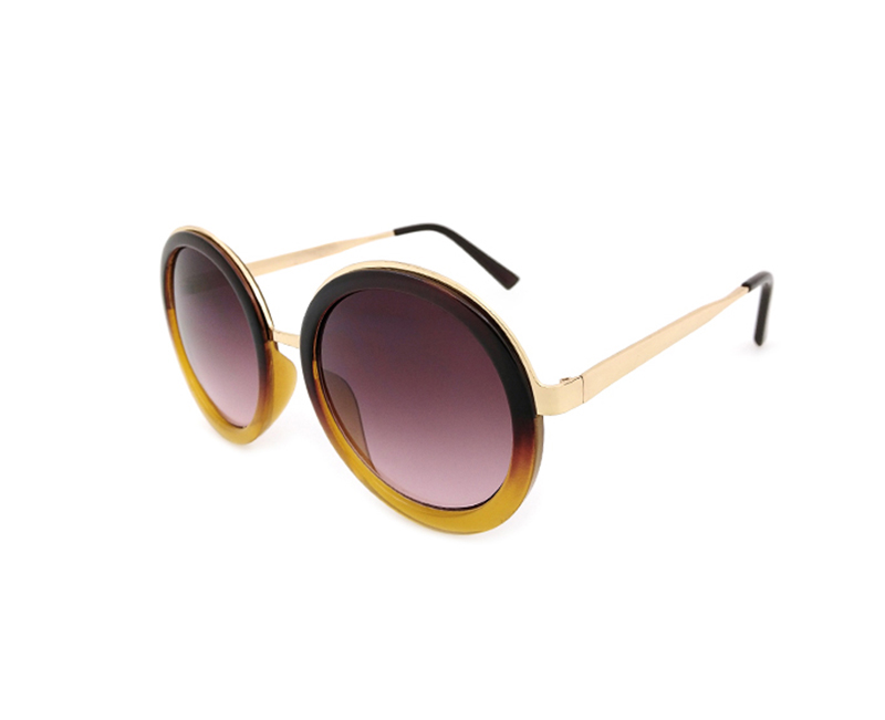 Round shape copper temple uv400 cat 3 lens women sunglasses