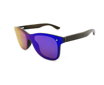 Classic design wood grain leg sunglasses with shiny blue revo lens