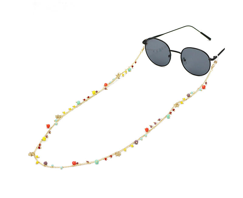 Trendy 18K Gold Sunglasses Chain Colorful Crystal Beads Glasses Holder Neck Chains For Women
